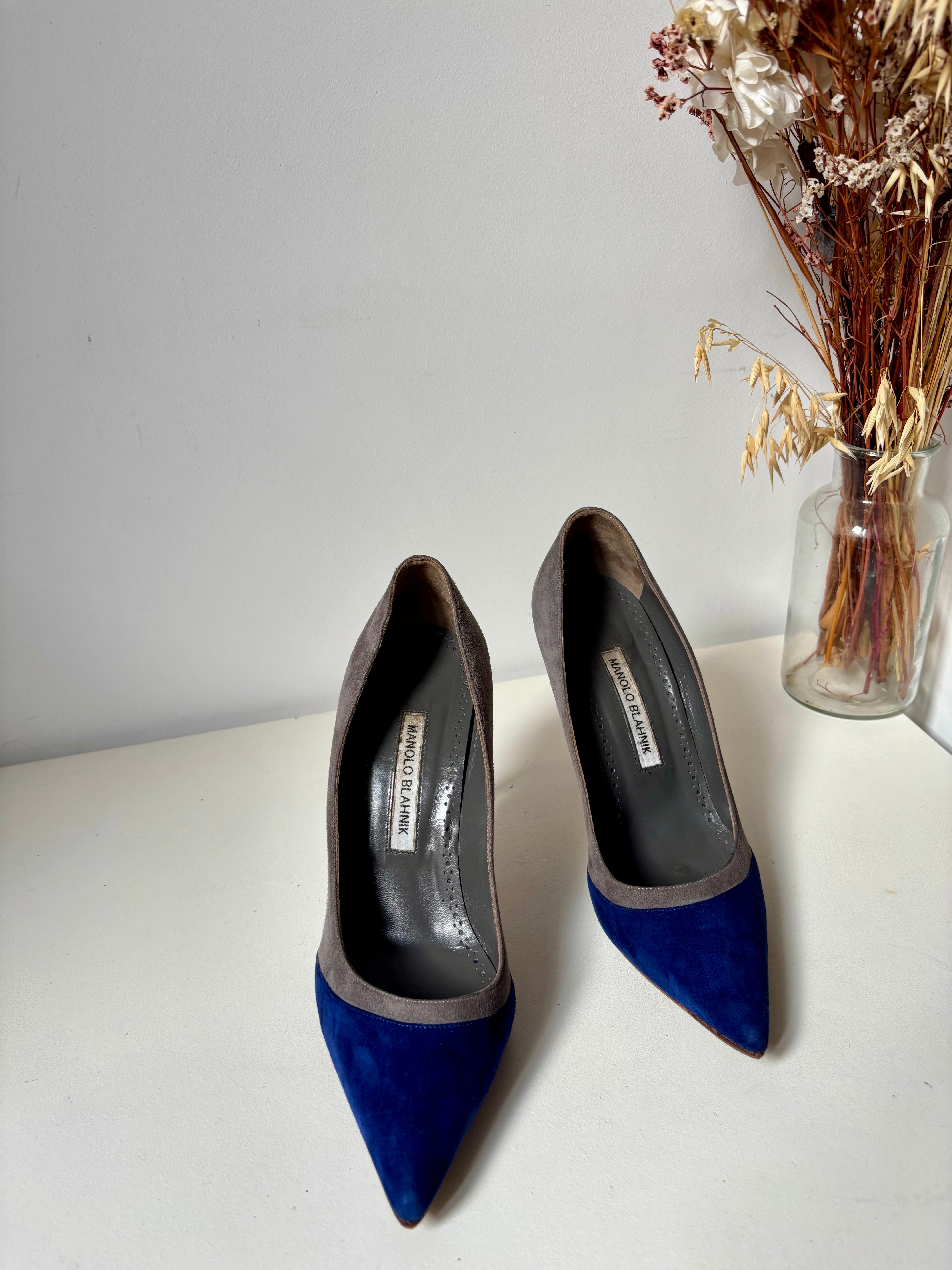 Manolo Blahnik escarpins daim gris bleu – 38