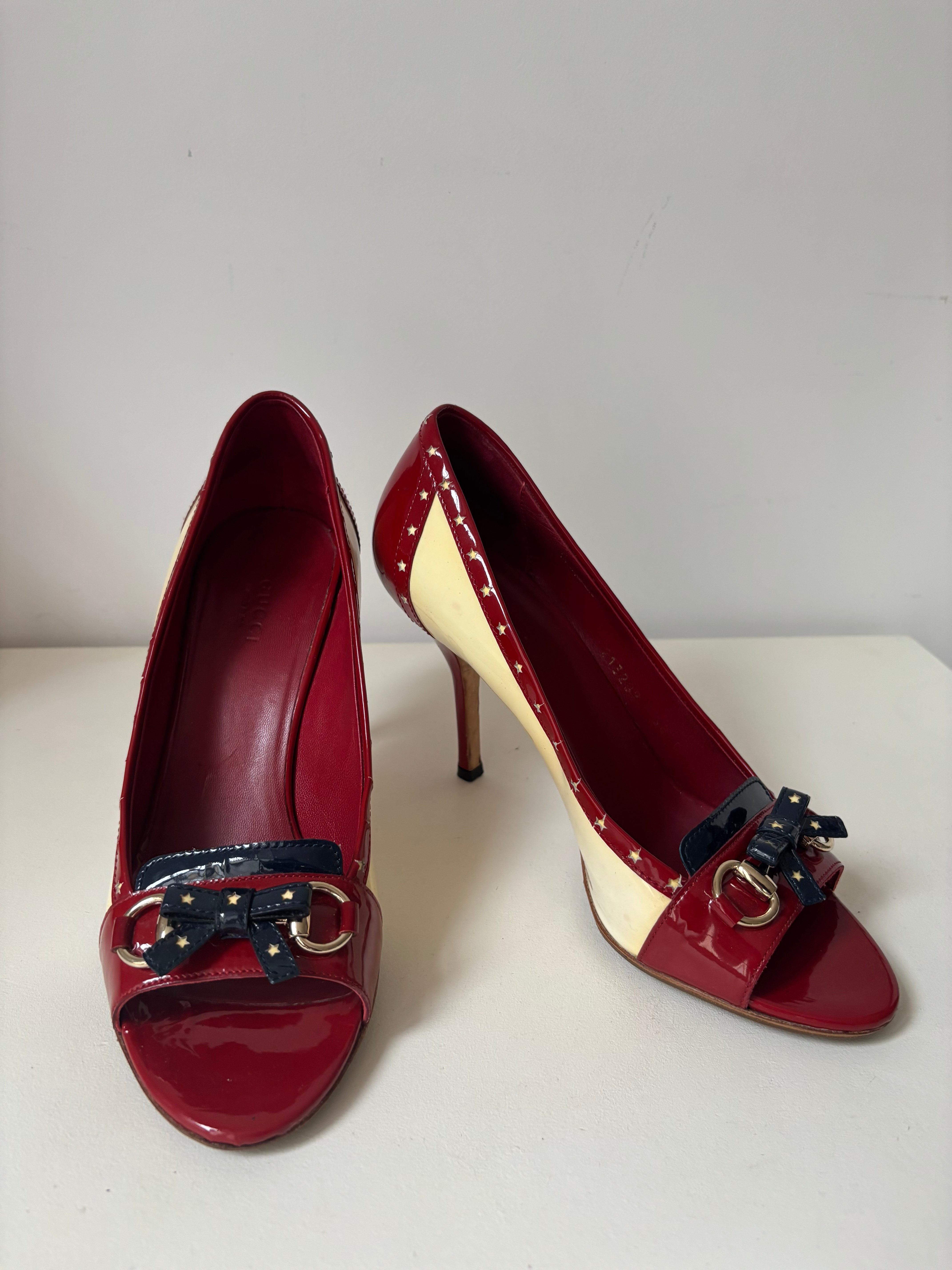 Gucci red and cream patent leather pumps - 38