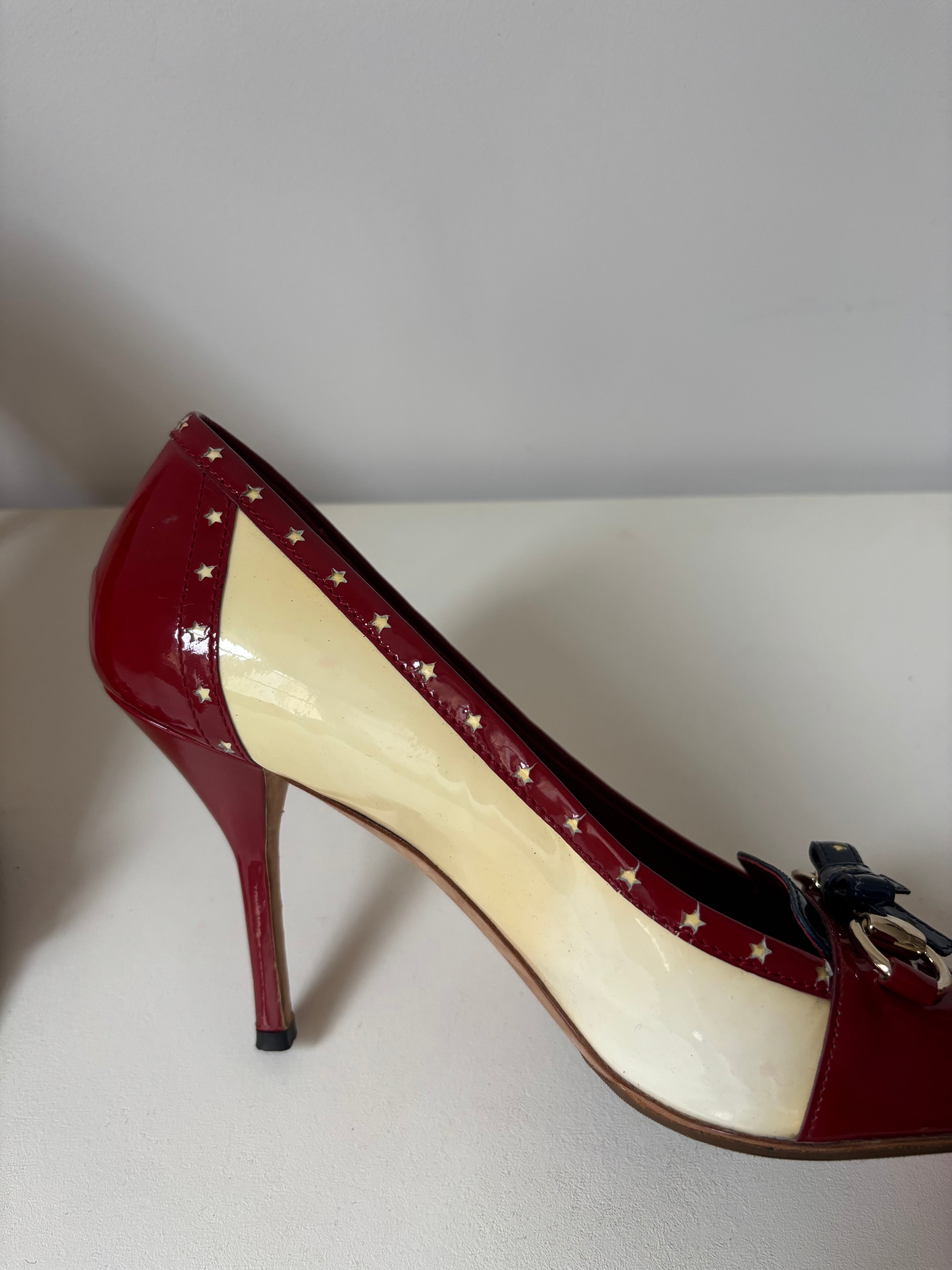 Gucci red and cream patent leather pumps - 38