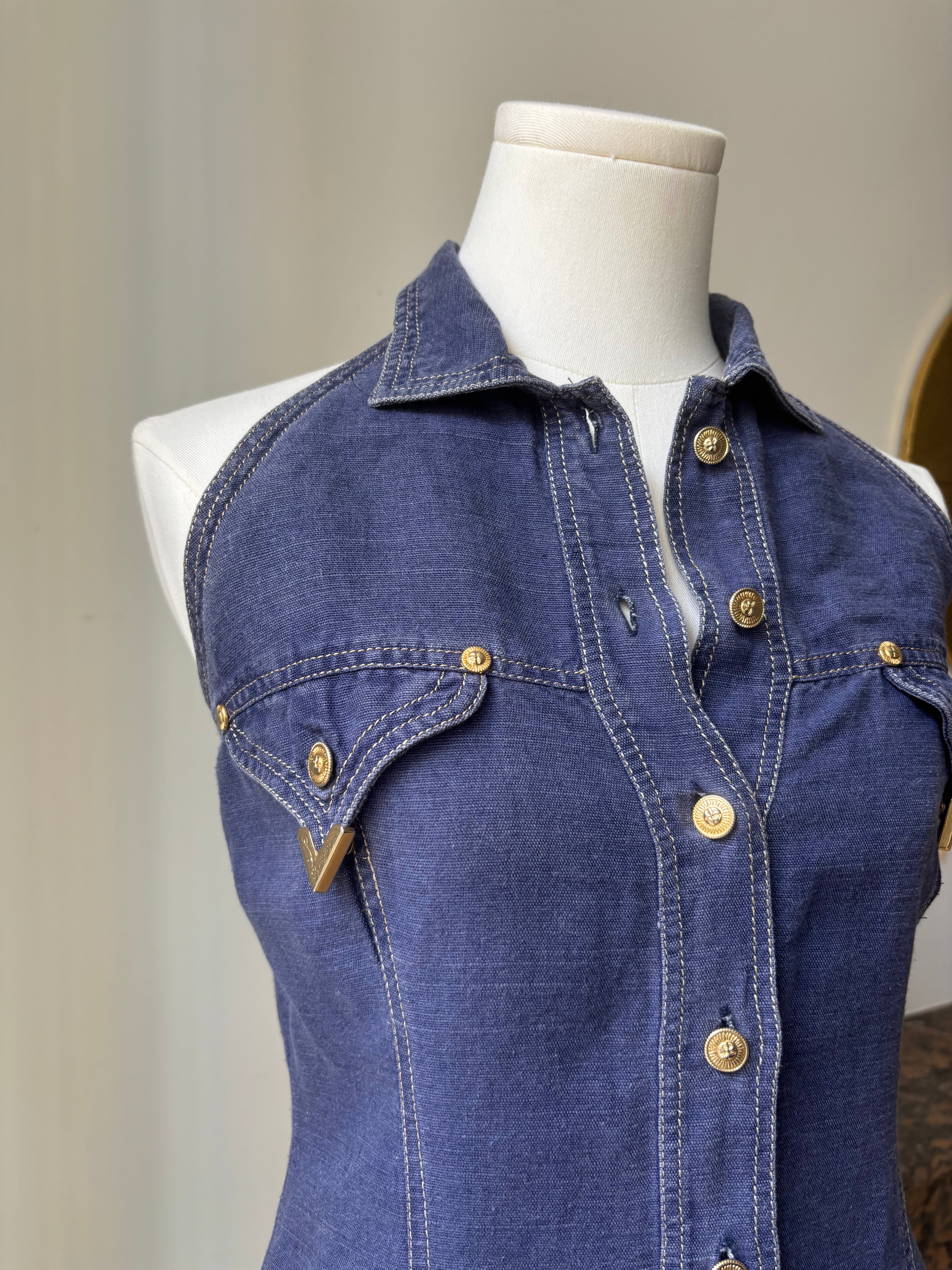 Versace Robe denim dos-nu vintage jean - S