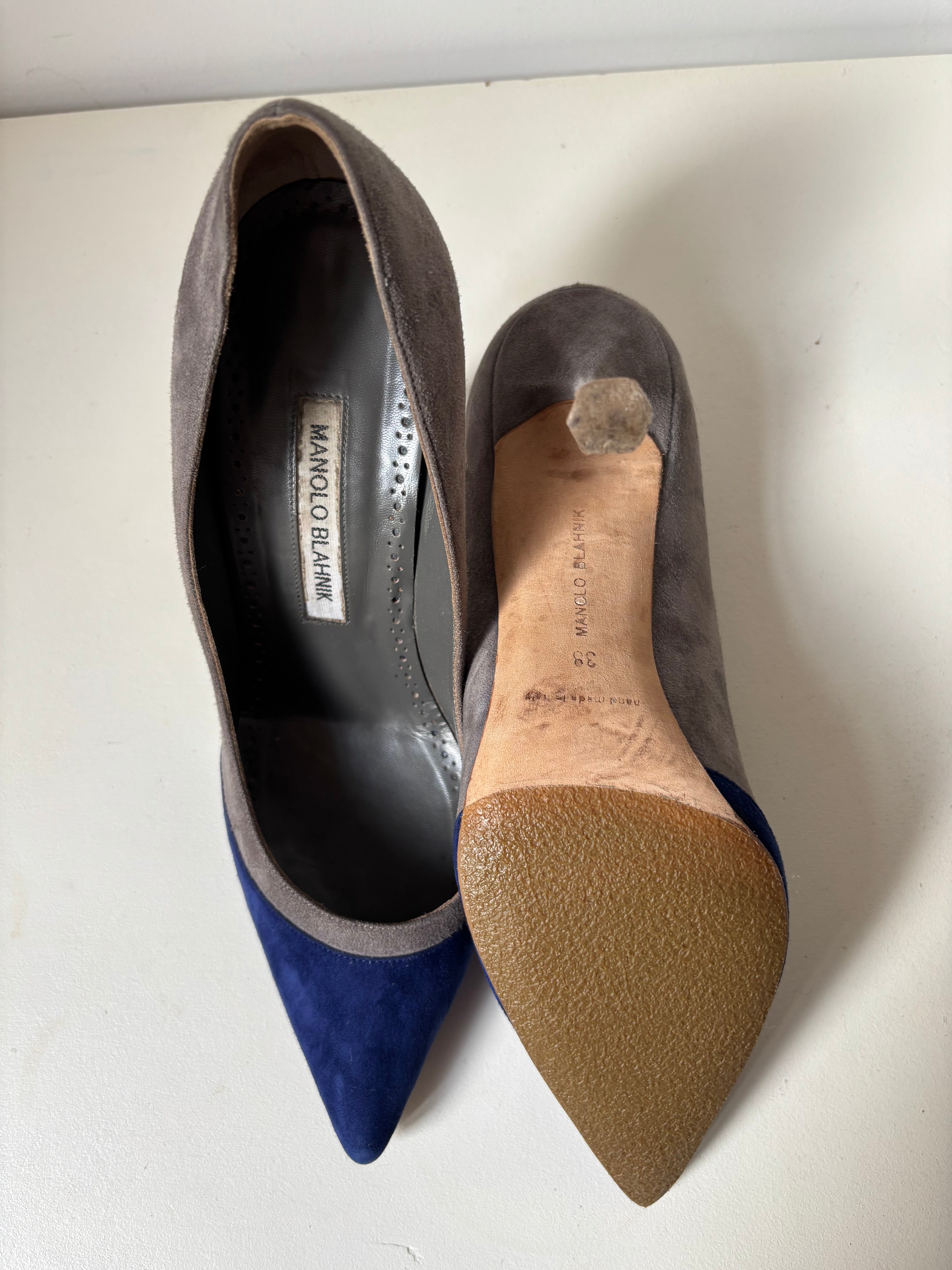Manolo Blahnik escarpins daim gris bleu – 38