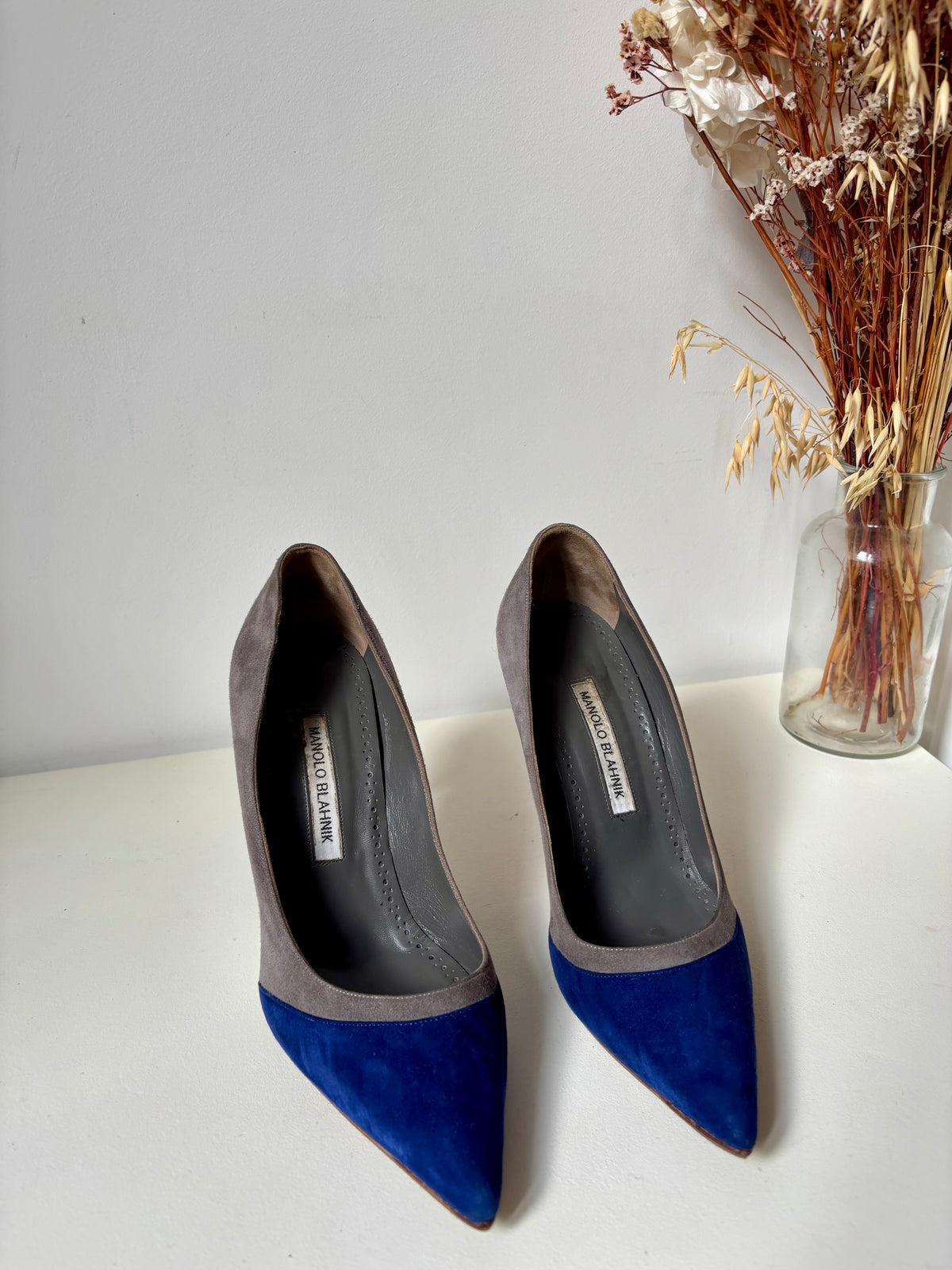 Manolo Blahnik escarpins daim gris bleu – 38