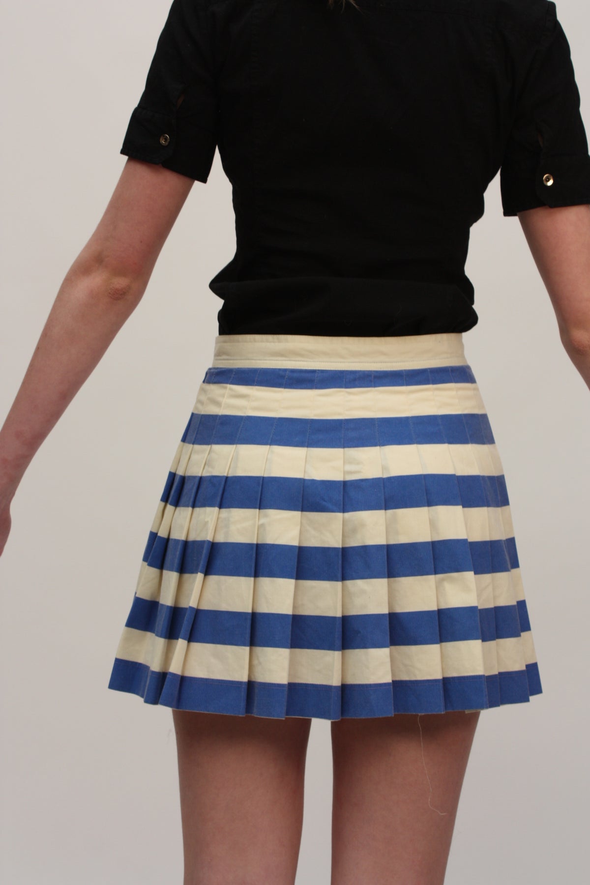 Valentino Sport – Jupe vintage plissée bleu et blanc – S