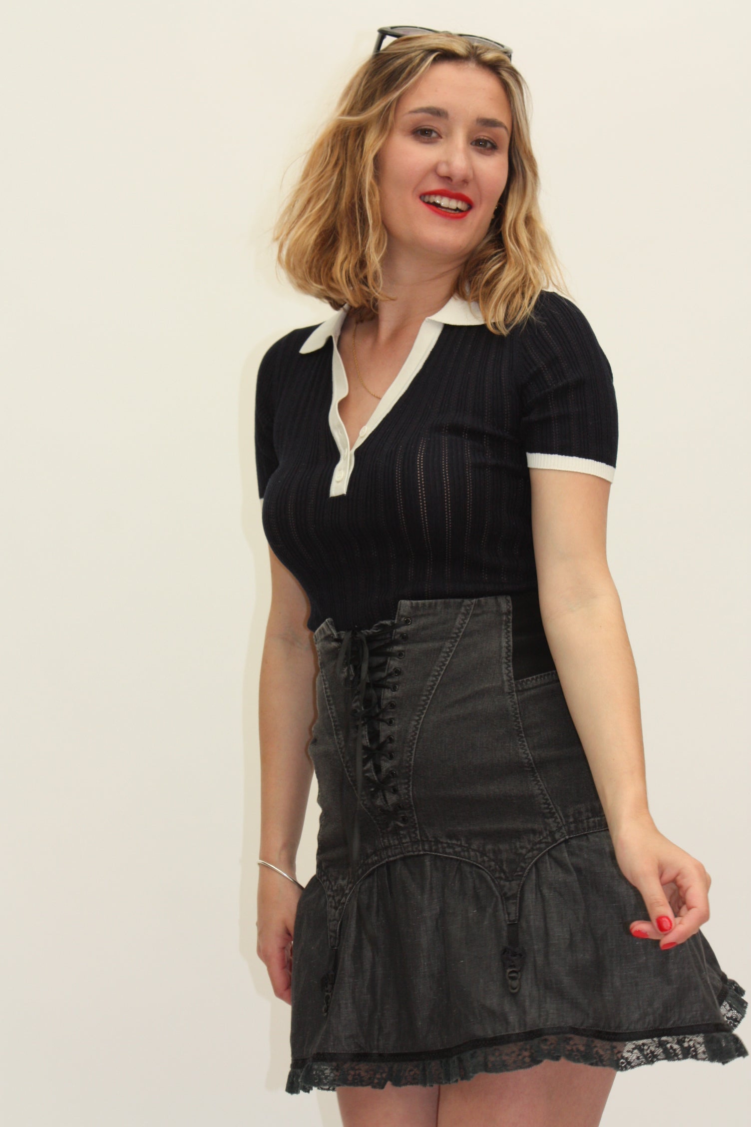 Moschino – Jupe vintage corset dentelle noir – M