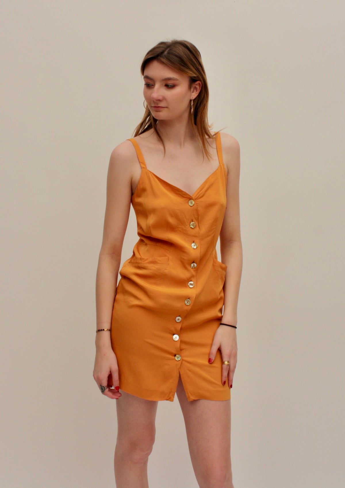 Kenzo – Robe orange boutonnée, coupe ajustée – XS/S