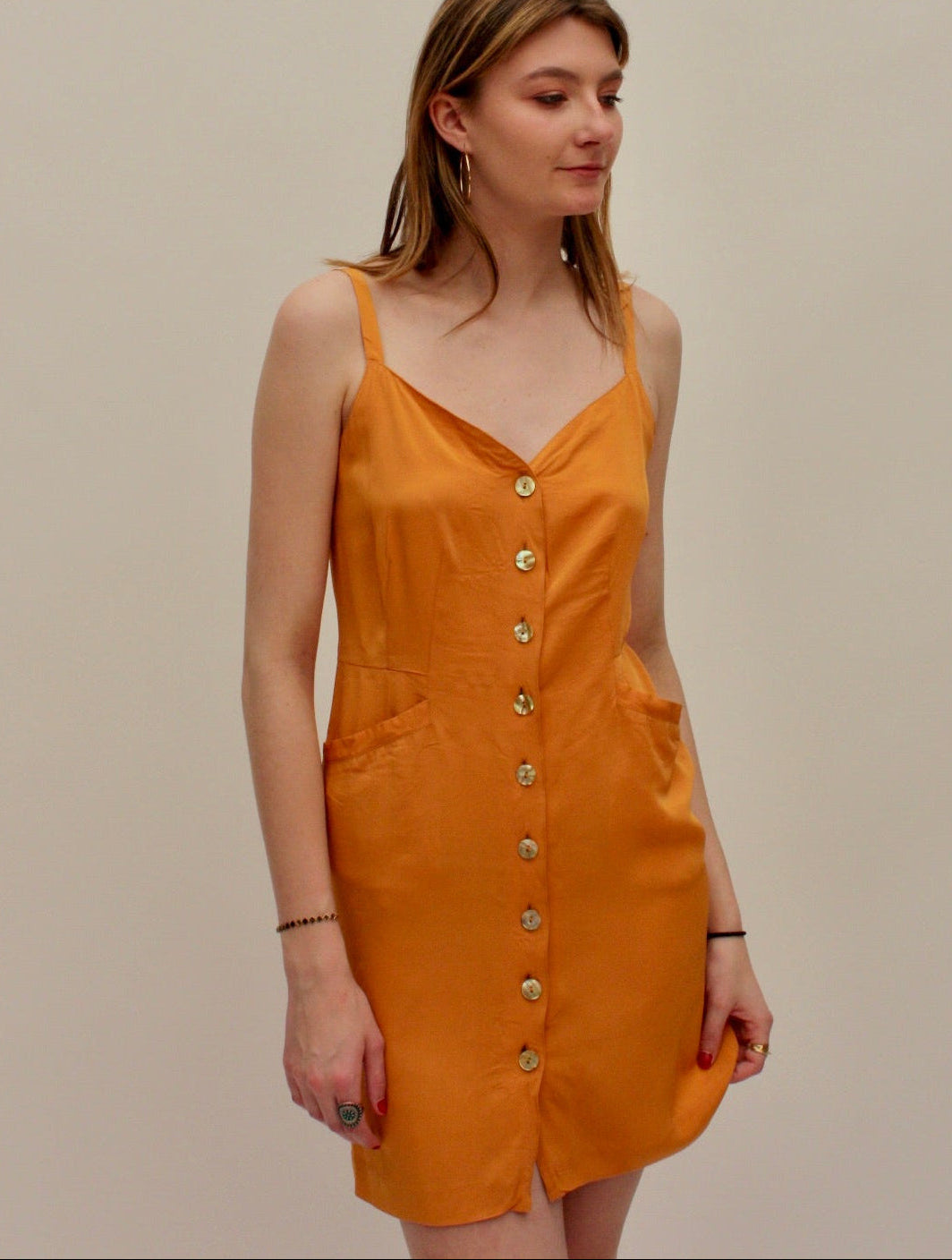 Kenzo – Robe orange boutonnée, coupe ajustée – XS/S
