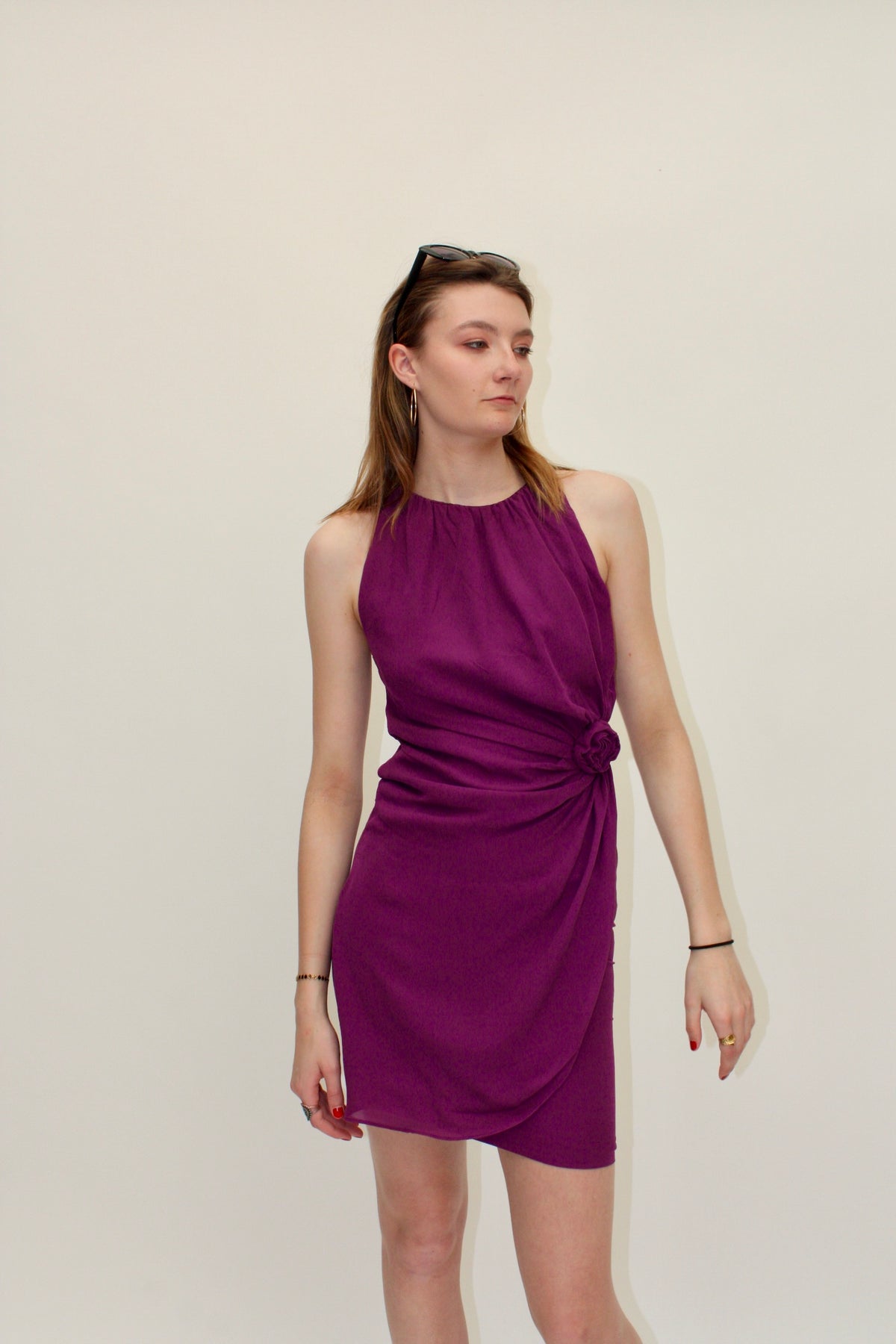Moschino – Robe en soie violette drapée – XS