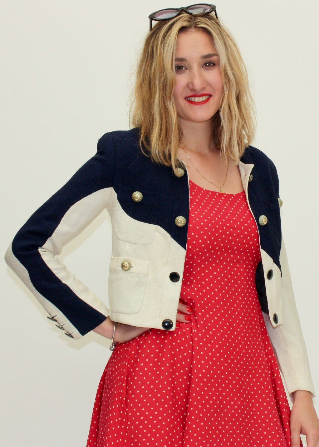 Moschino – Veste bicolore bleu marine & crème – S