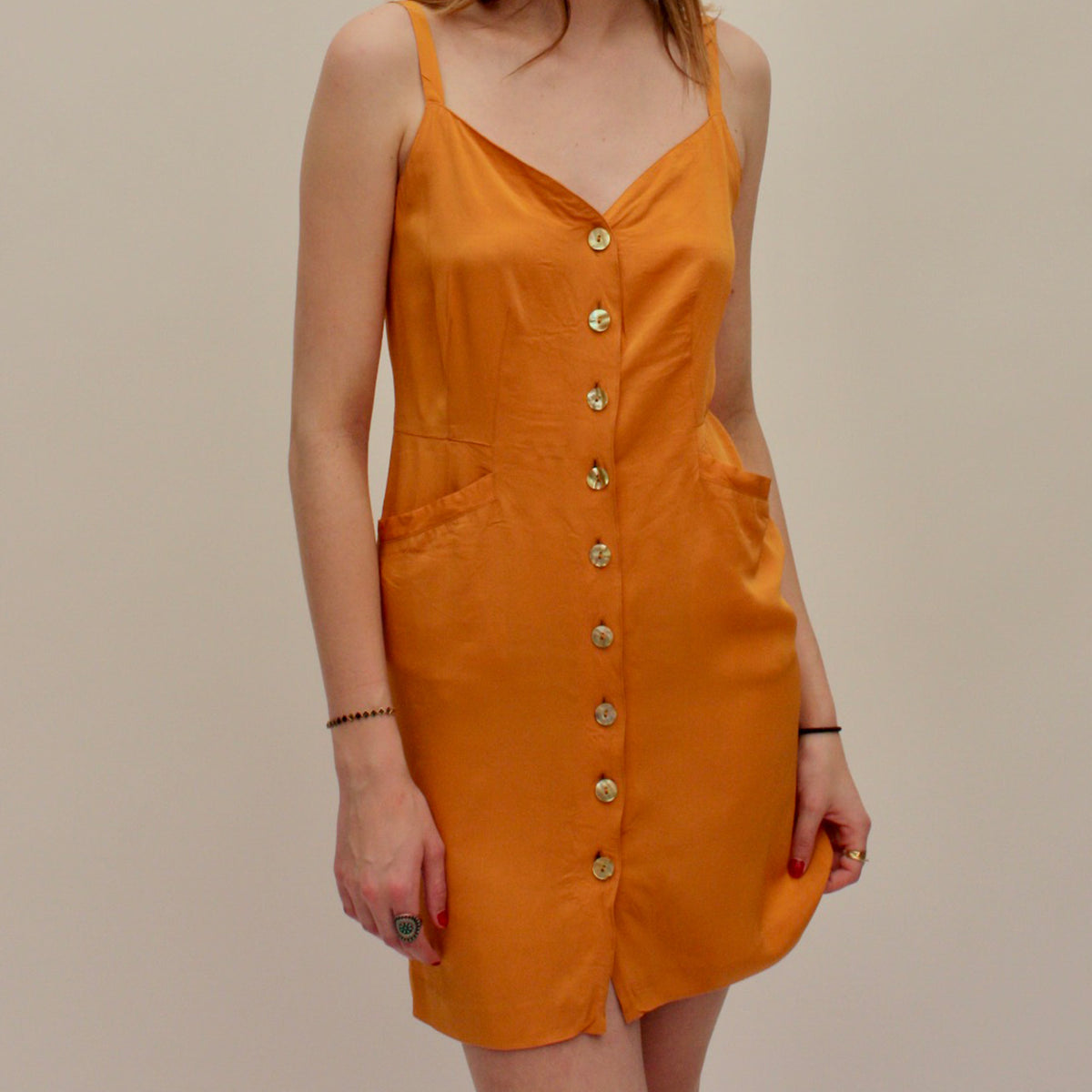 Kenzo – Robe orange boutonnée, coupe ajustée – XS/S