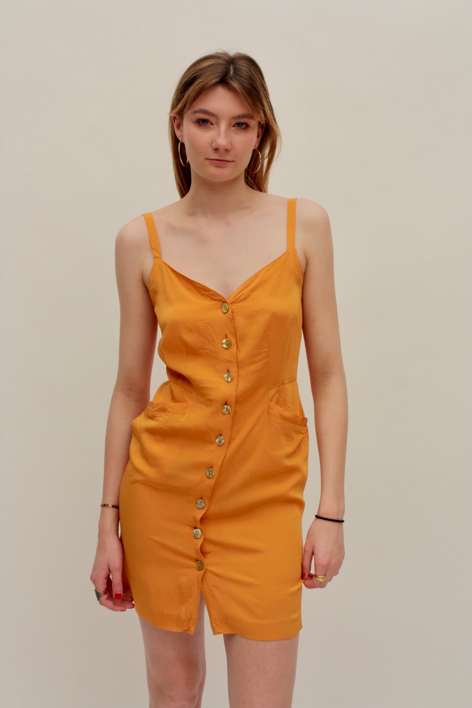 Kenzo – Robe orange boutonnée, coupe ajustée – XS/S