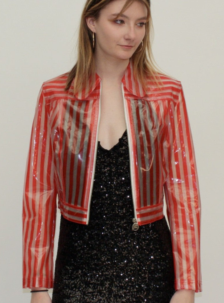 Dolce & Gabbana – Veste en PVC rayée – M