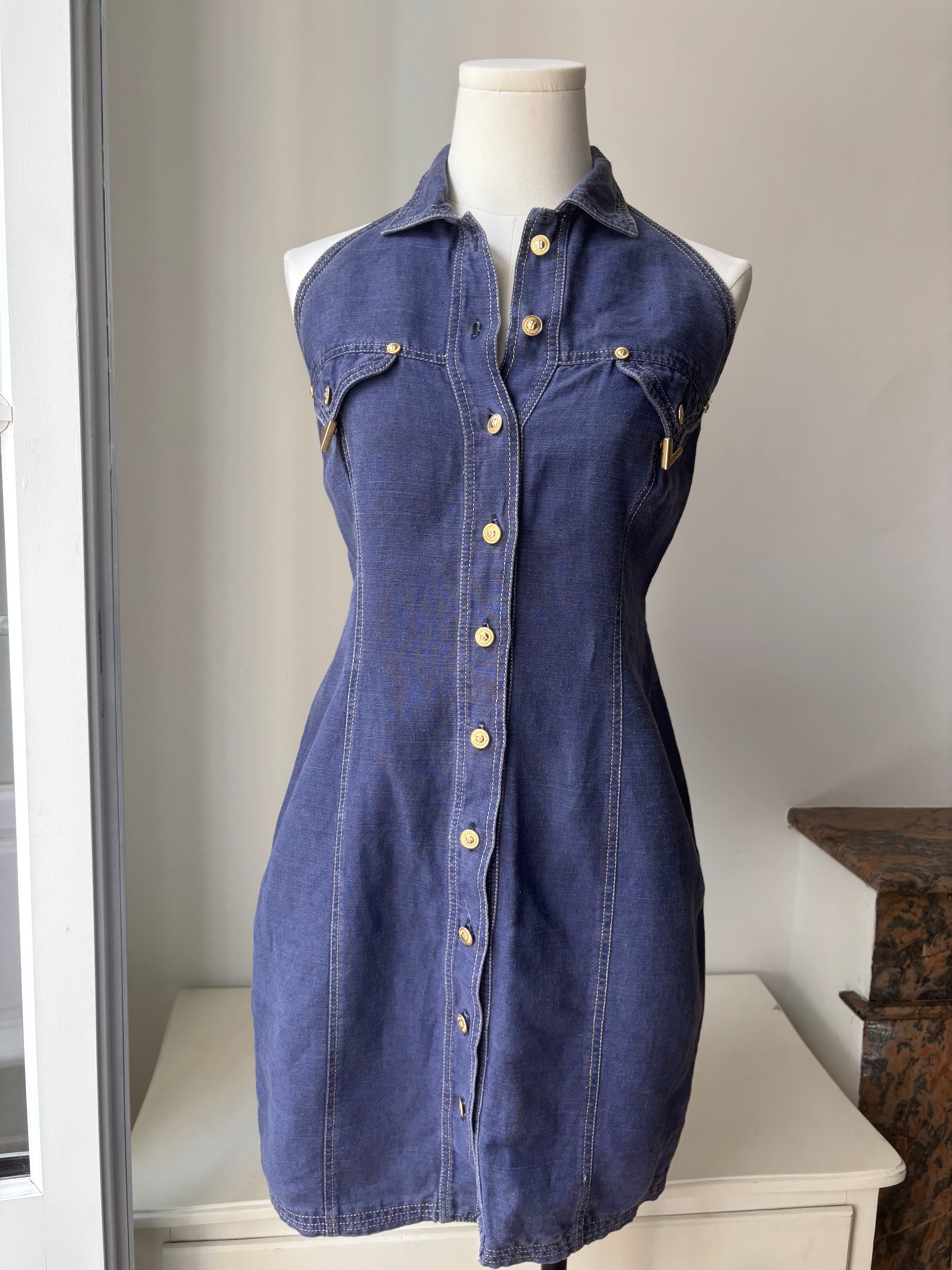 Versace Robe denim dos-nu vintage jean - S