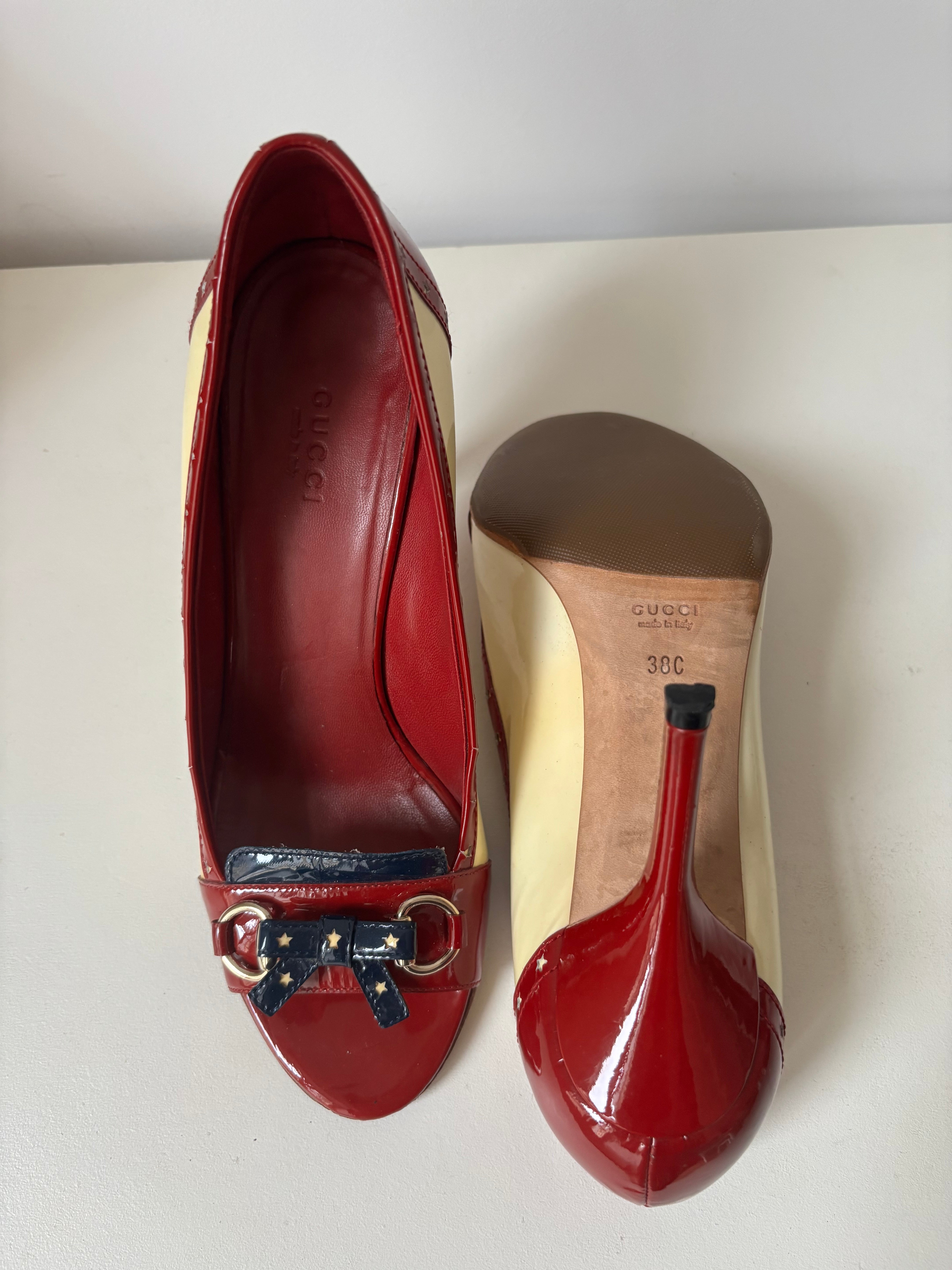 Gucci red and cream patent leather pumps - 38