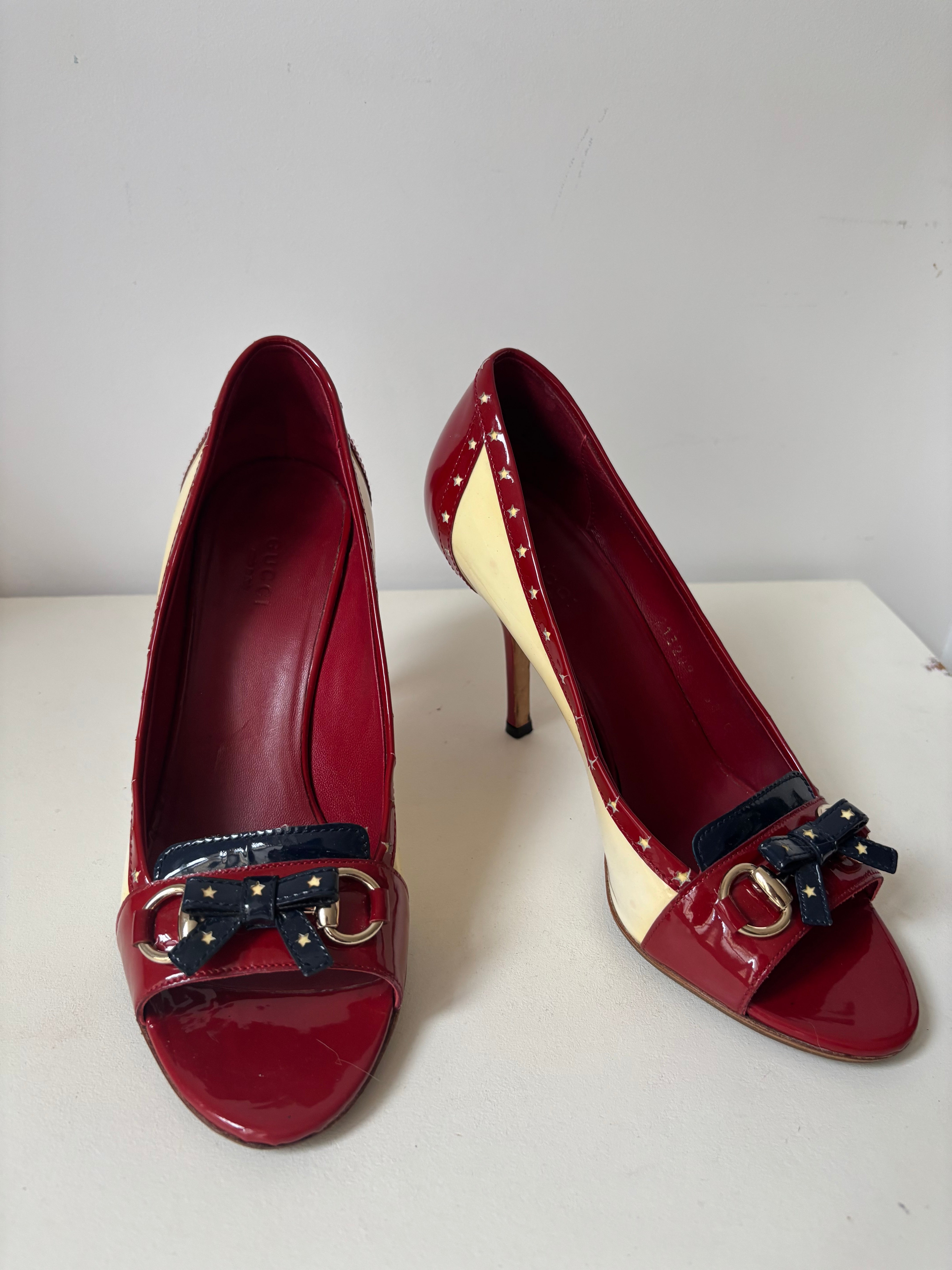Gucci escarpins cuir verni rouge et crème - 38