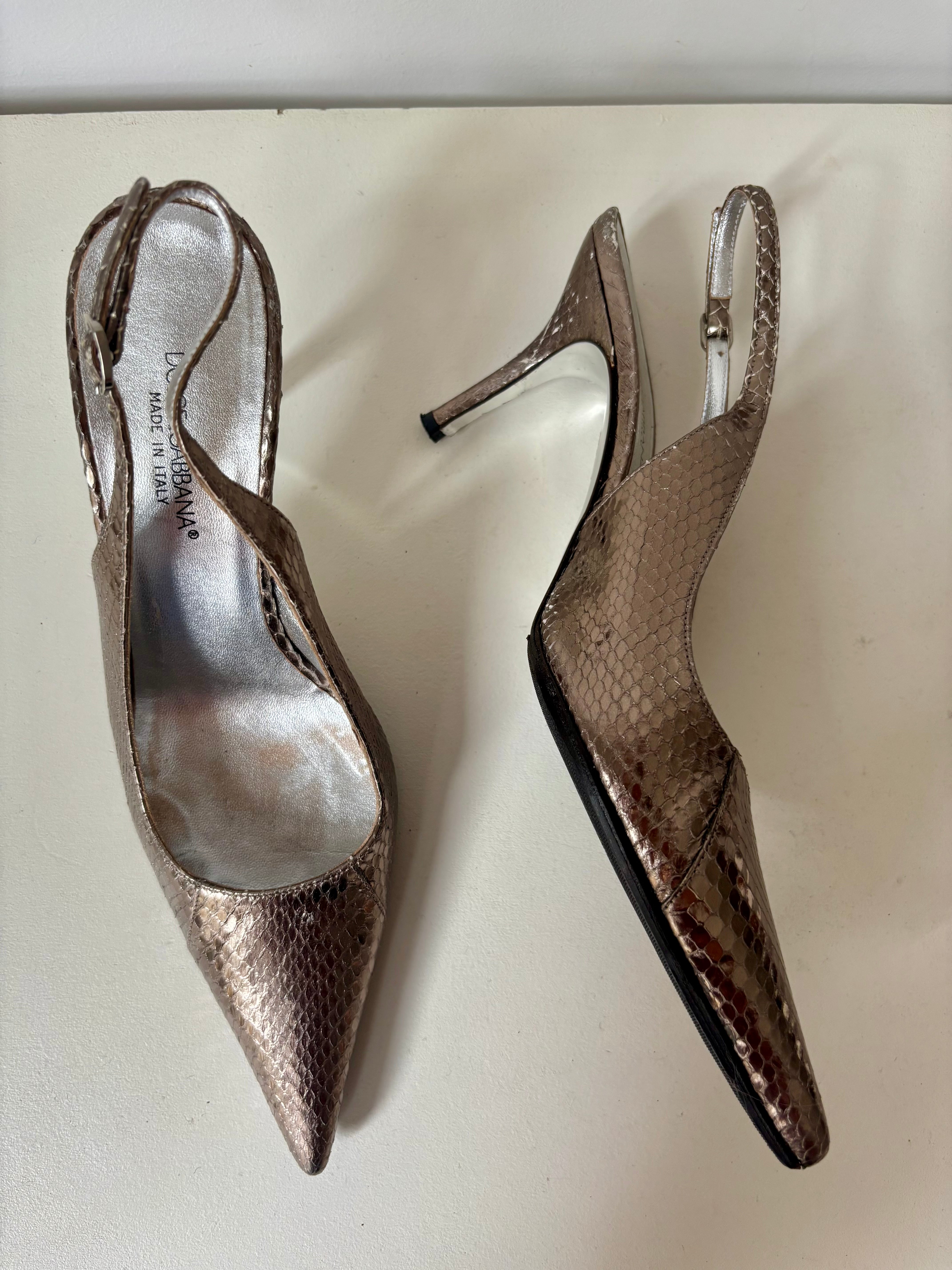 Dolce & Gabbana Escarpins slingback python métallisé — 37