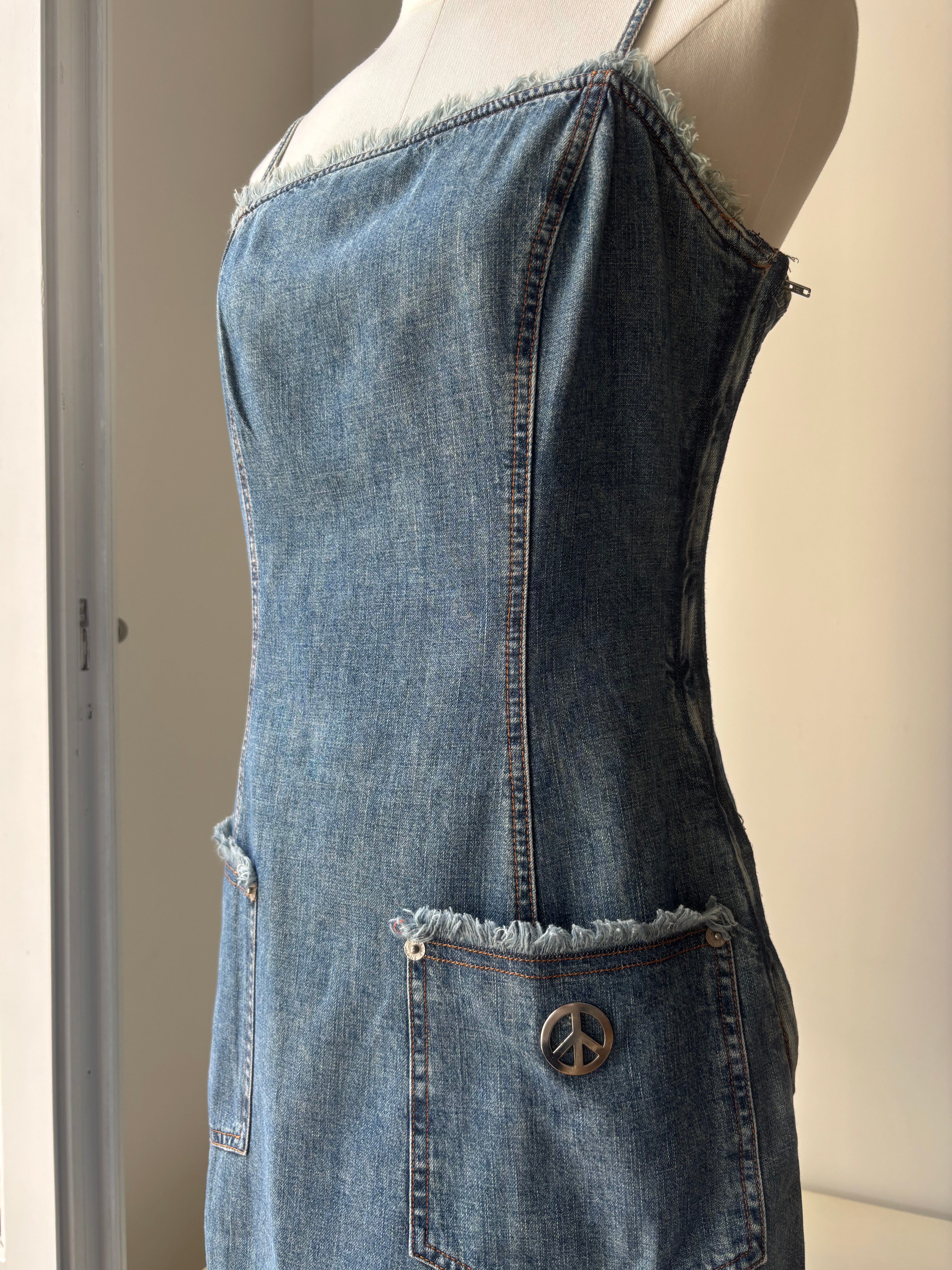 Moschino Robe Jean Vintage Bretelles Denim Bleu — S/M