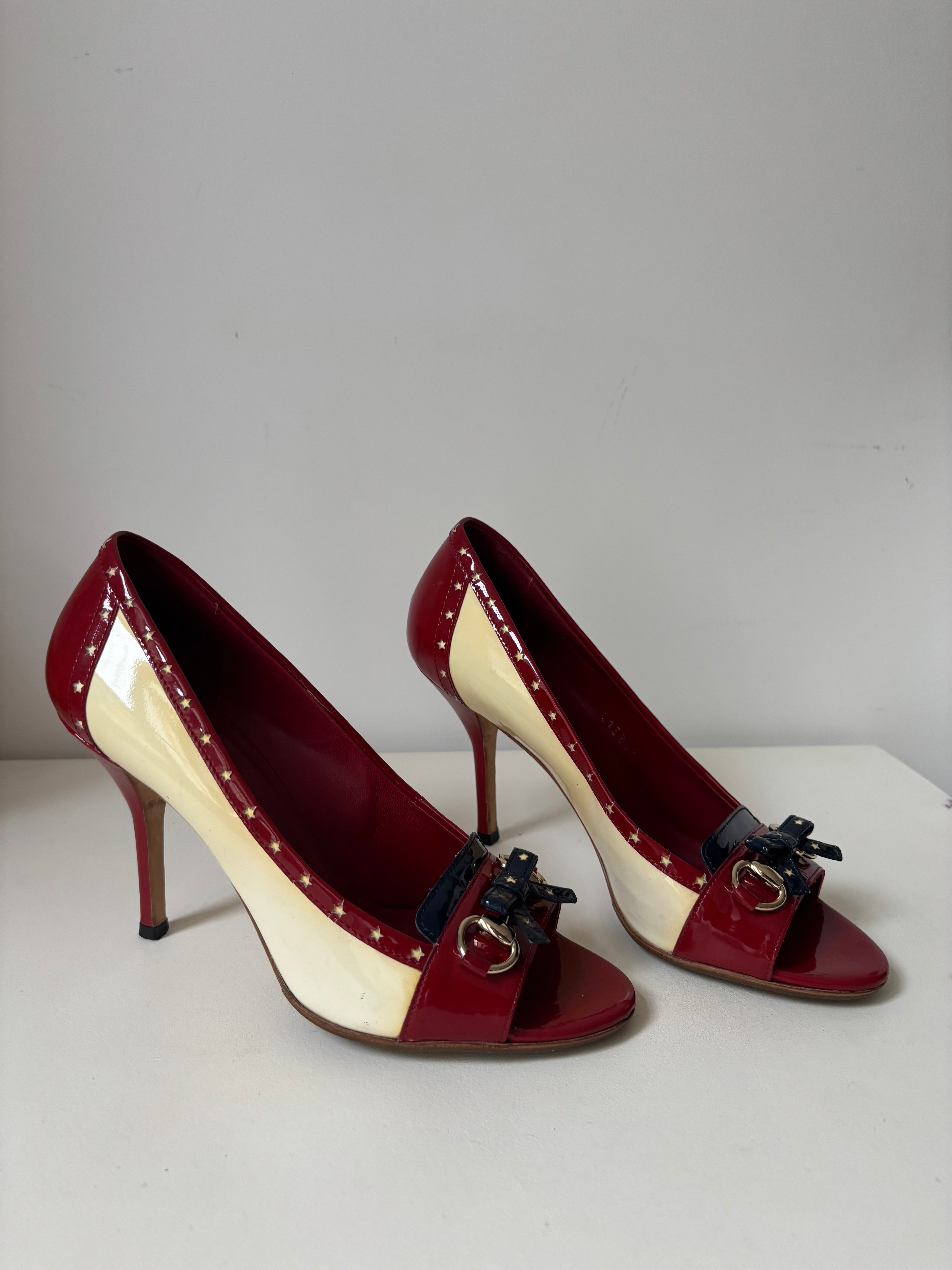 Gucci escarpins cuir verni rouge et crème - 38