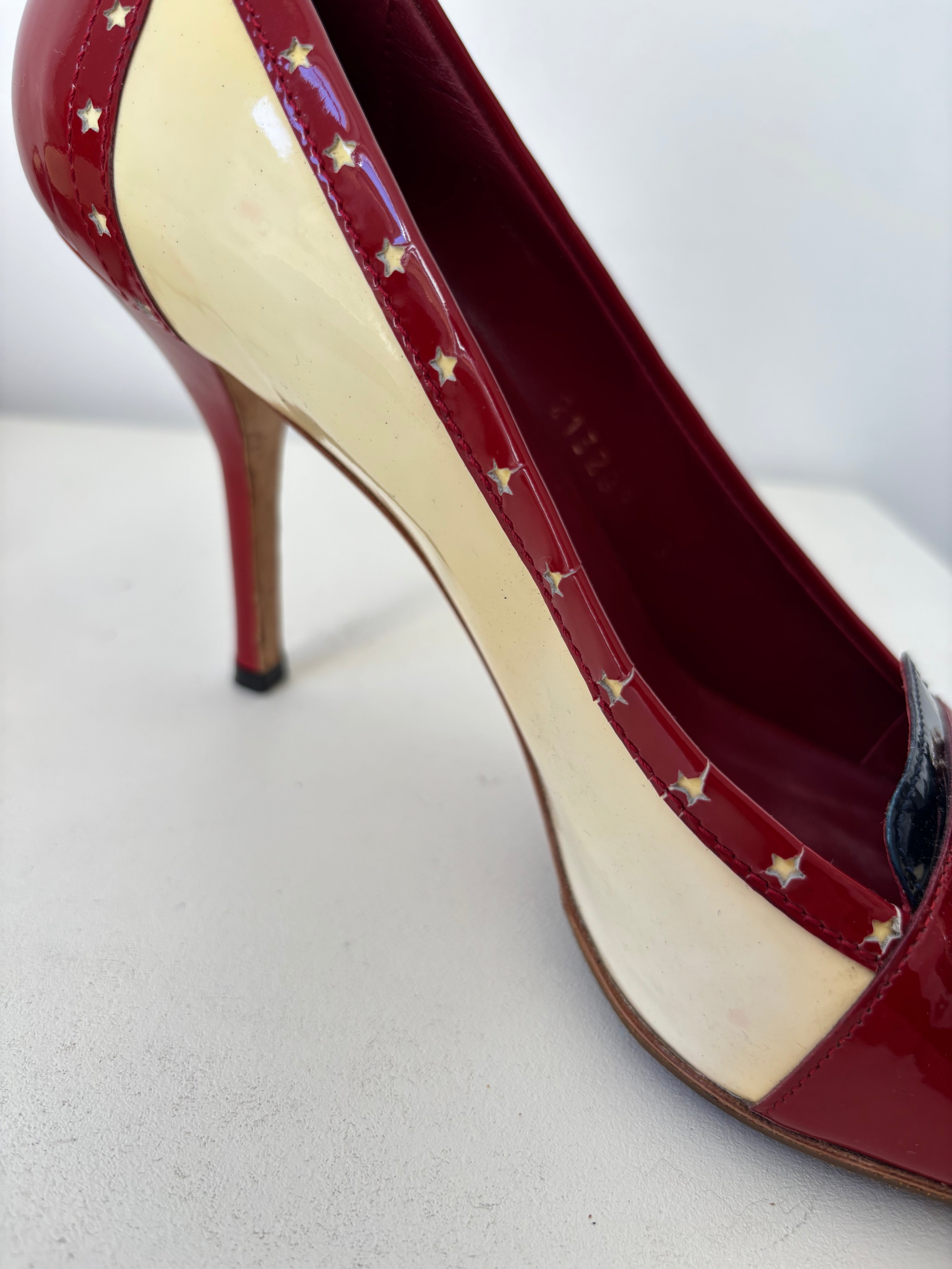 Gucci red and cream patent leather pumps - 38