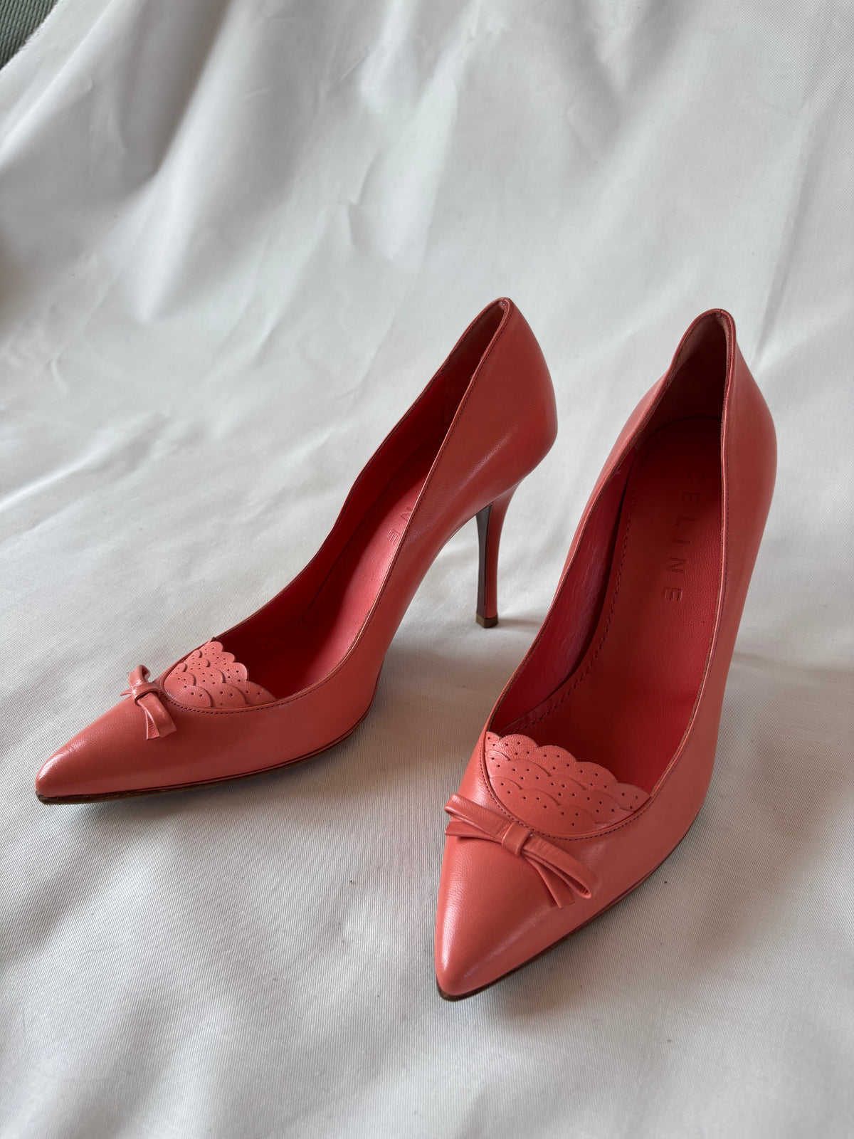 Céline escarpins cuir corail nœud – 38,5