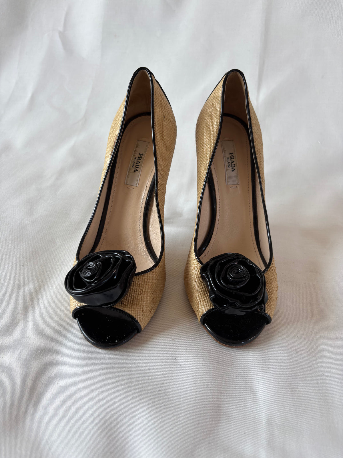 Prada escarpins toile beige fleur noire – 36