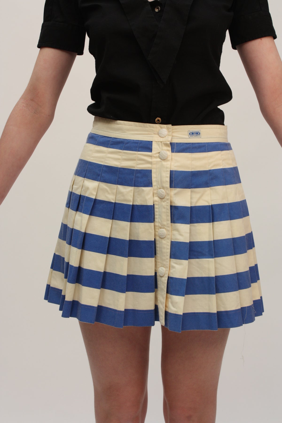 Valentino Sport – Jupe vintage plissée bleu et blanc – S