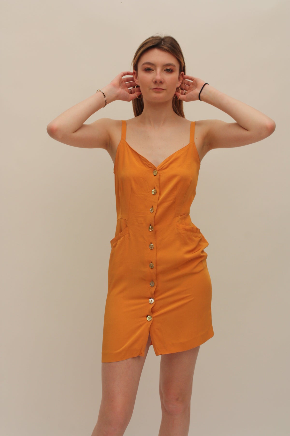 Kenzo – Robe orange boutonnée, coupe ajustée – XS/S