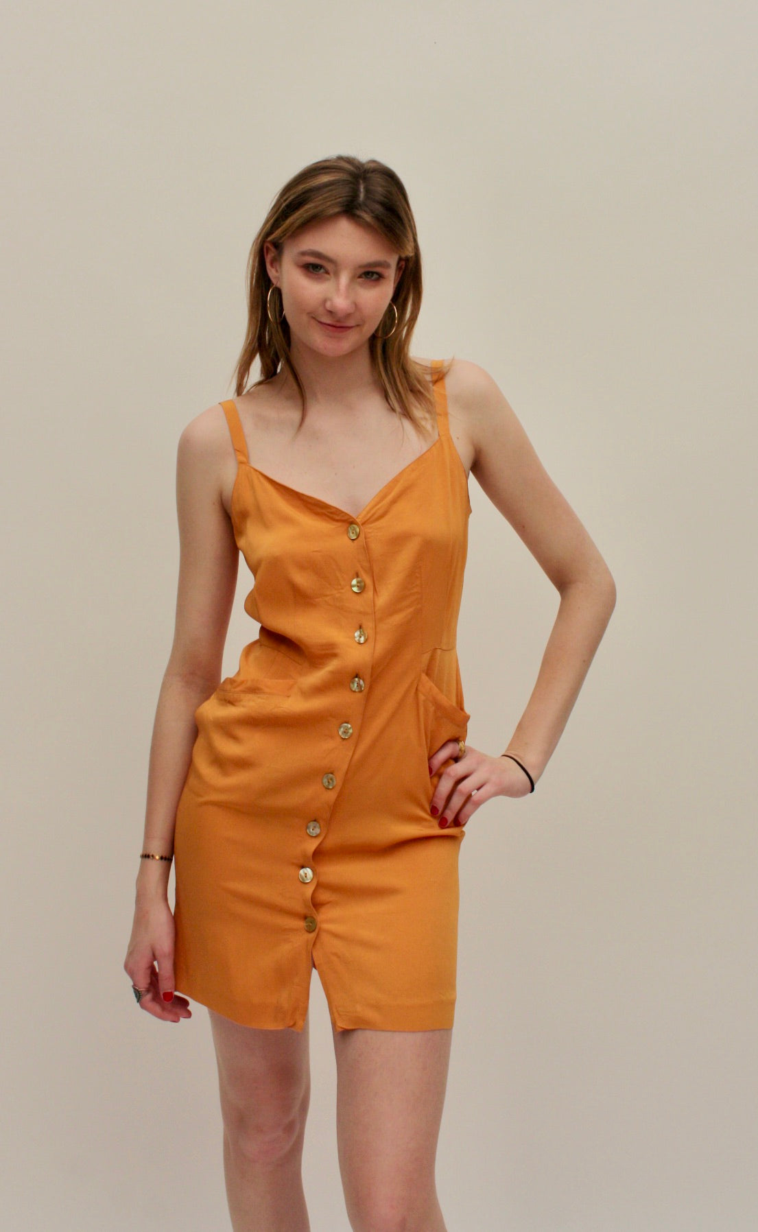 Kenzo – Robe orange boutonnée, coupe ajustée – XS/S