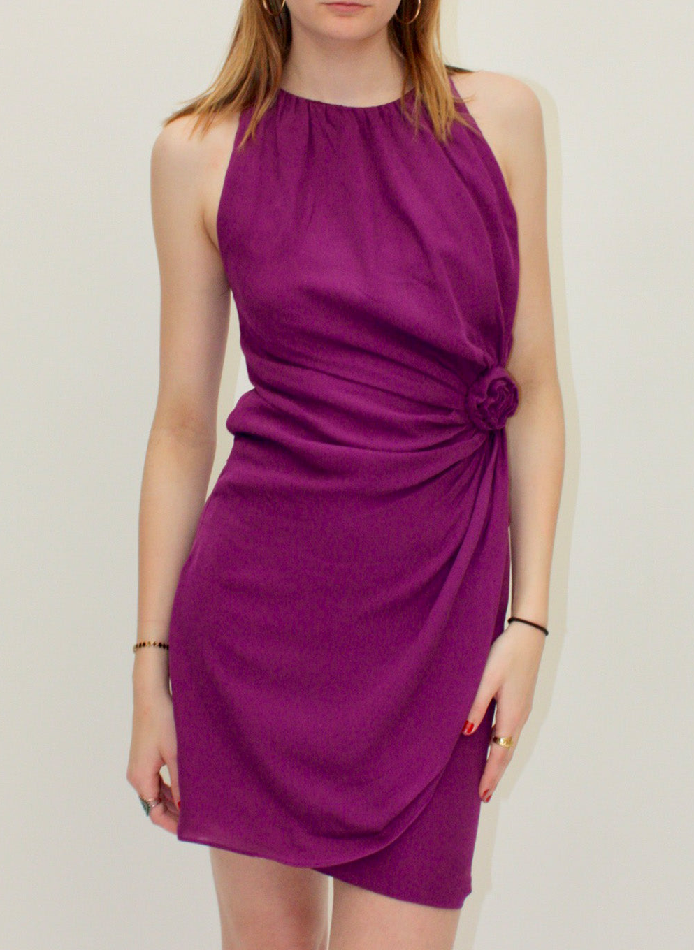 Moschino – Robe en soie violette drapée – XS