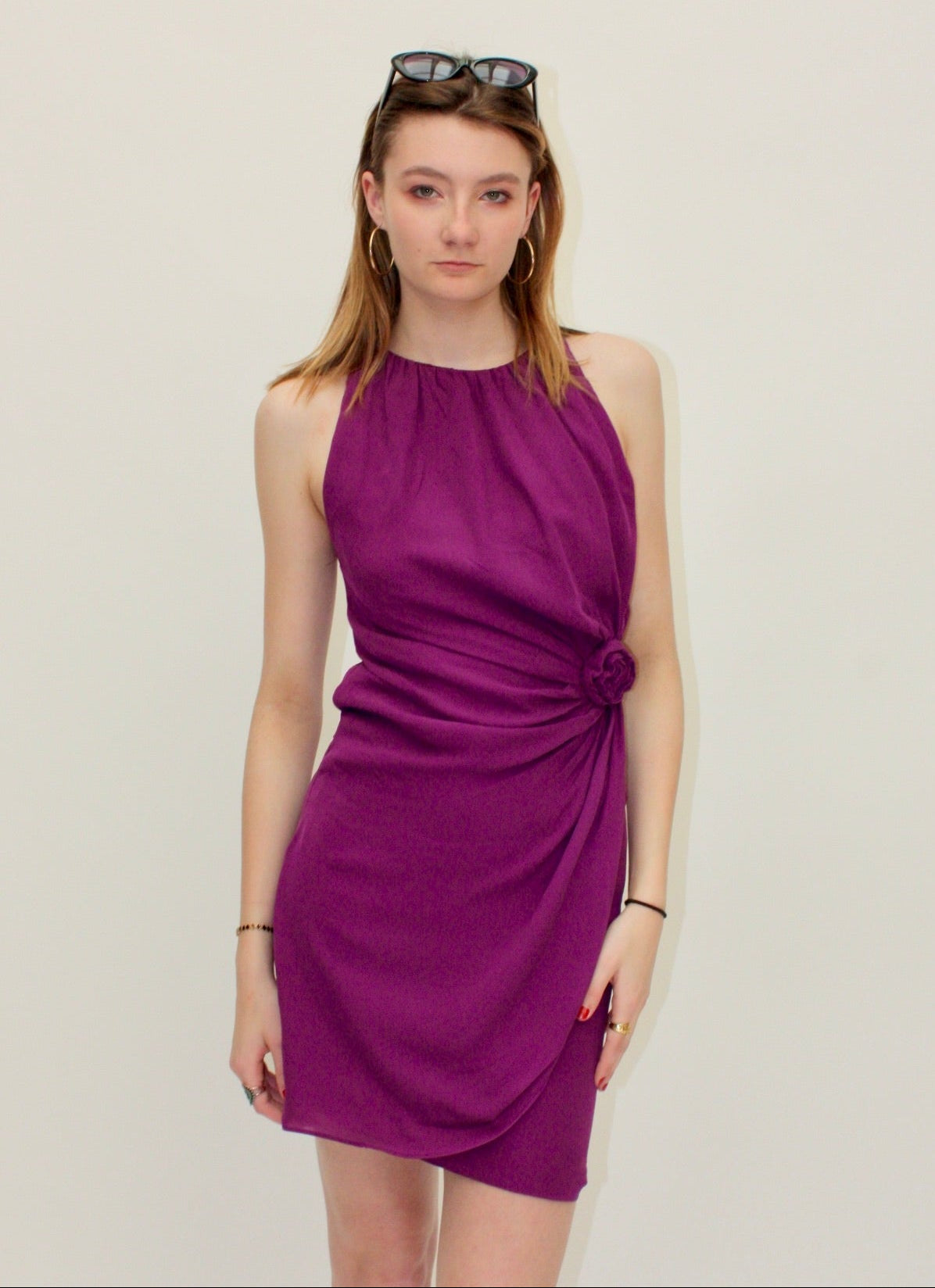 Moschino – Robe en soie violette drapée – XS