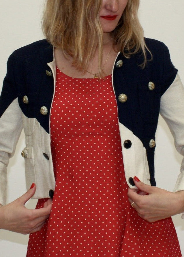 Moschino – Veste bicolore bleu marine & crème – S